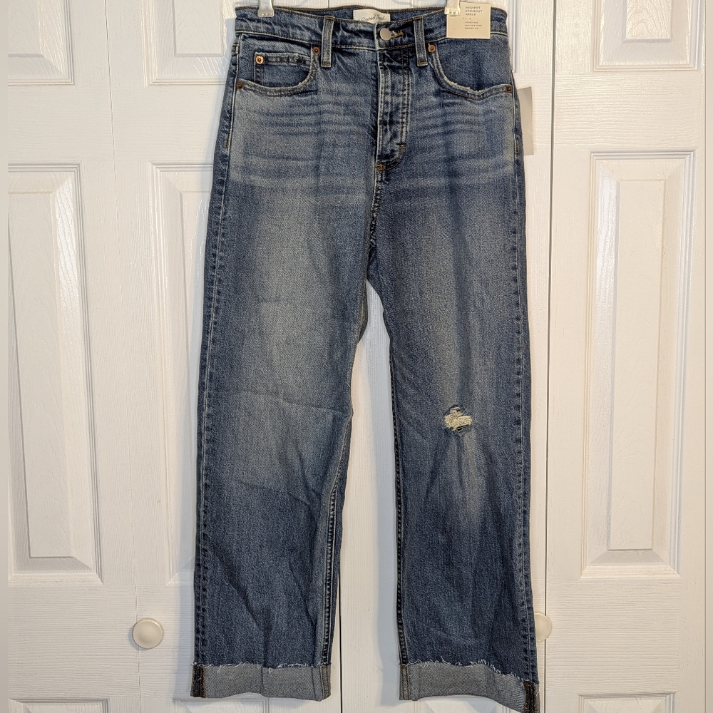 Women's Universal Thread Distressed Blue High Rise Straight Ankle Size 6 Short